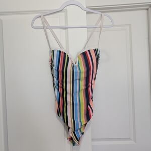 Striped Multicolor One-Piece Swimsuit Size Large